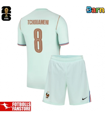 Frankrike Aurelien Tchouameni #8 Bortatröja Barn VM 2026 Kortärmad (+ Korta byxor)